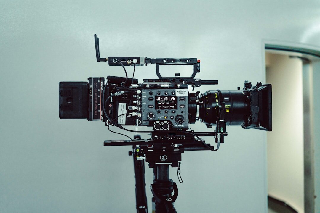 Professional broadcast television camera on studio pedestal