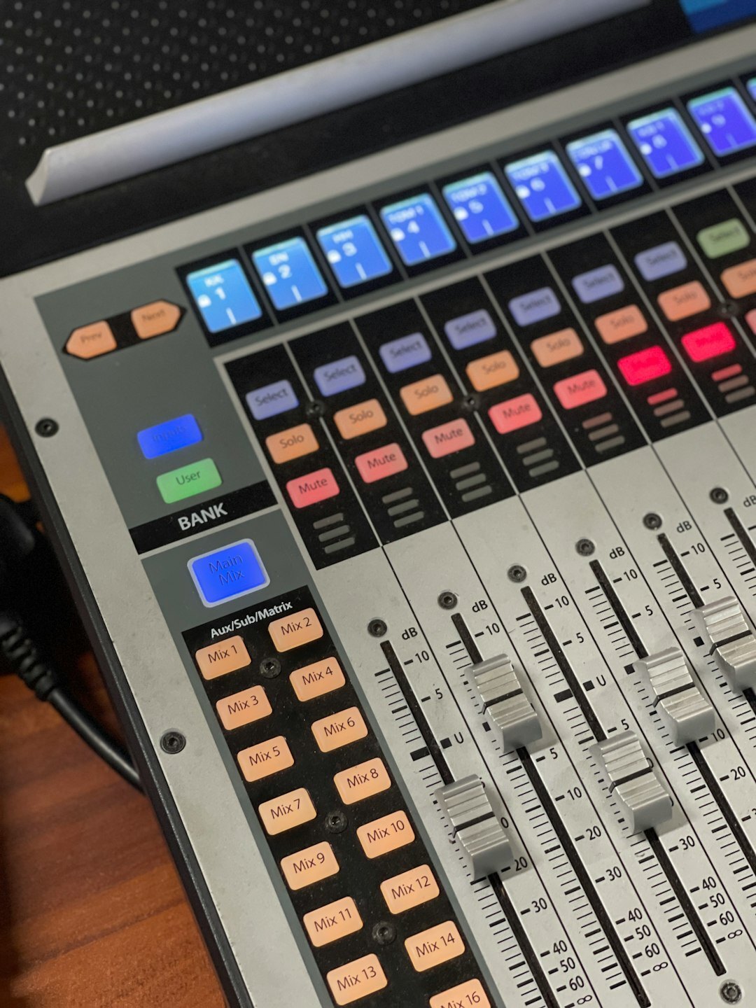 Broadcast switching desk with multiple live video feeds