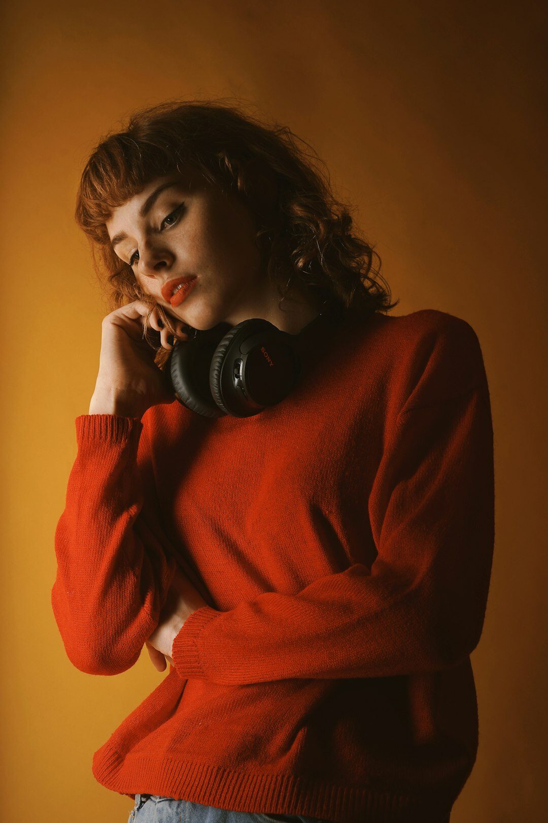Finnish woman sound engineer portrait with headphones